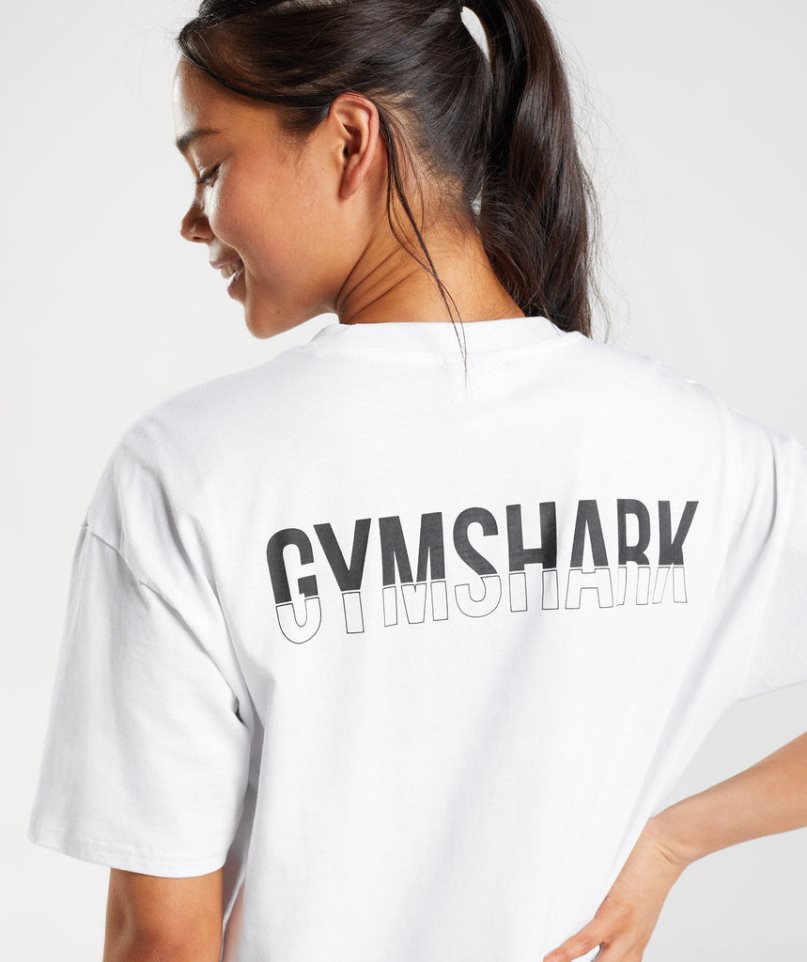 Koszulki Gymshark Fraction Oversized Damskie Białe | PL 375CMO